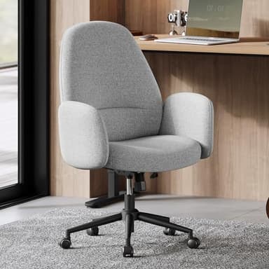 SONGMICS HOME Chaise de Bureau, Fauteuil Ergonomique avec Accoudoirs, Hauteur Réglable, Pivotant, Style Moderne, Dossier Haut, Assise Large Confortable, Tissu Coton-Lin, Gris Tourterelle OBG045G01