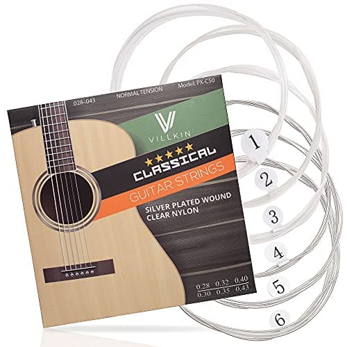 Villkin Cordes de Guitare - Cordes Nylon Premium pour Guitare Classique, Concert & Acoustique - Jeu de 6 Cordes