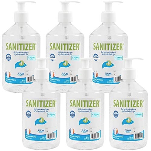 SANITIZER - Gel Hydroalcoolique Premium - Formule 70% - Lot de 6 Flacons de 500ml avec Pompes