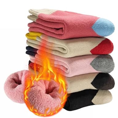 MOSOTECH Chaussettes Chaudes Femme Hiver, Thermiques Grosse Chaussettes Hiver, Épaisses et Douces, Couleur Vive, Le Cadeau de Noël pour Femme/lot de 5, EU Taille 35-42