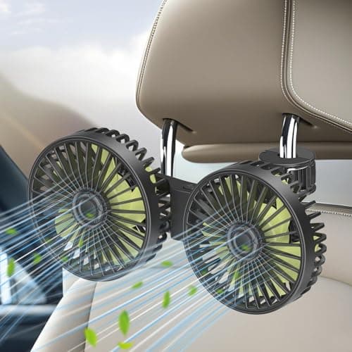 Ventilateur de Voiture 12 V à Double Tête, Ventilateur de Véhicule USB Portable, Refroidissement Silencieux Ventilateur pour Siège Arrière, 3 vitesses réglables, rotation à 360° pour Enfants,Chien,SUV