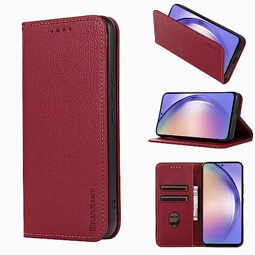binandteam Coque pour Samsung Galaxy A54 5G,Housse en Cuir PU Portefeuille, Etui de Protection à Rabat Magnétique,Pochette Fermeture Anti-Choc Protection - Rouge