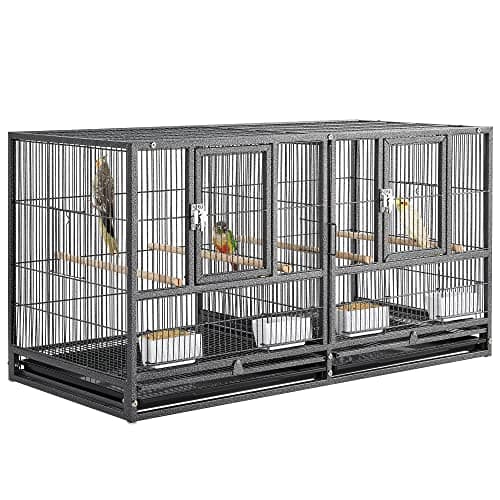 Yaheetech Cage Oiseau Volière Oiseaux Intérieur Exterieur pour Perruche Canari avec Accessoires complets 2 Portes en Métal 95,5 x 45,5 x 52,5cm Noir