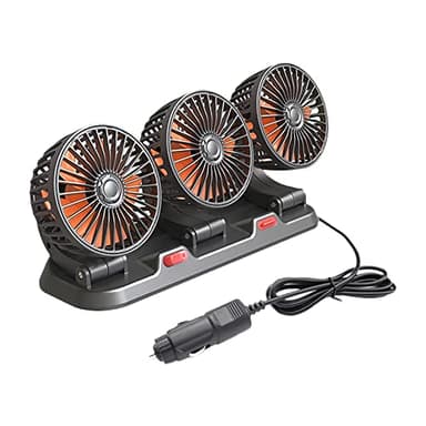 TOTMOX Circulateur d'air de refroidissement électrique à trois têtes Ventilateur automatique rotatif à 360° Ventilateur de refroidissement de voiture portable pour berline/SUV/RV/Bateau/Camion