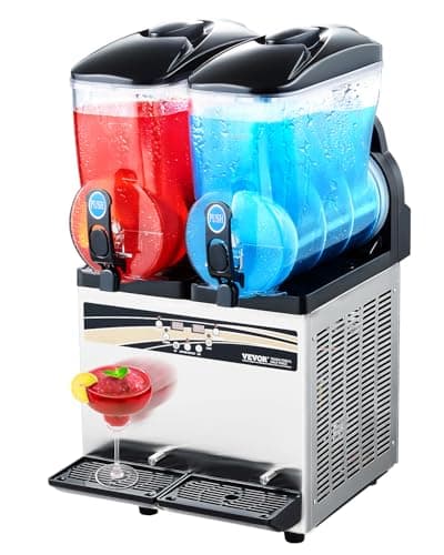 VEVOR Machine à Granité avec Réservoirs 2x15 L, Machine à Boissons Glacées en Acier Inoxydable, Distributeur de Boissons Frappées Granitas Margarita Smoothie, pour Maison Restaurants Cafés Bars