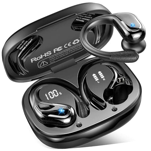 Ecouteurs Bluetooth 5.4 sans Fil Sport, 75Hrs Oreillette sans Fil avec 3D HiFi Stéréo, 4 ENC Réduction de Bruit Mics, IP7 Etanche, USB-C Charge Rapide Casque Running, Écran LED Earbuds Android iOS