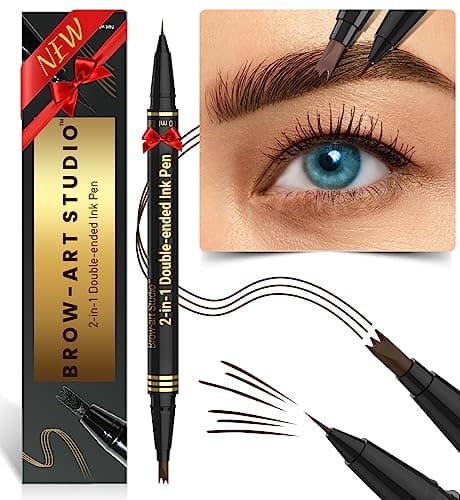 iMethod Microblading Crayon à sourcils - 2 en 1 - Double extrémité - Avec micro-embout à 3 dents et pointe pinceau précise - Pour créer des sourcils naturels - Noir/marron