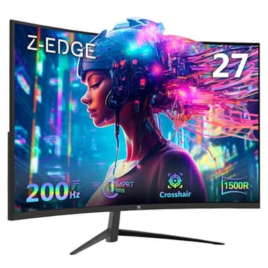 Z-Edge Ecran Pc Gaming Incurvé 27 Pouces 200 Hz, 1ms, FreeSync, Moniteur FHD 1080P avec DP Câble, 350cd/m², 1500R VA sans Cadre, DP1.4 & HDMI2.1, VESA, sRGB 99%, 178° Angle Vue, Inclinaison Réglable
