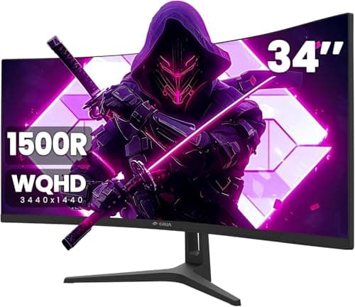 CRUA Écran PC Gaming Incurvé 34 Pouces 165Hz,Moniteur PC WQHD 3440x1440,1ms VRB, 2X HDMI 2.0,DP 1.4,100Hz & Display Port 165Hz,VESA 75 * 75mm Réglable en Hauteur,FreeSync Premium