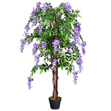 COSTWAY Arbre Artificiel Plante Artificielle en Pot avec Fausses Fleurs Violetes Convient pour Intérieur ou Extérieur Wisteria 150cm