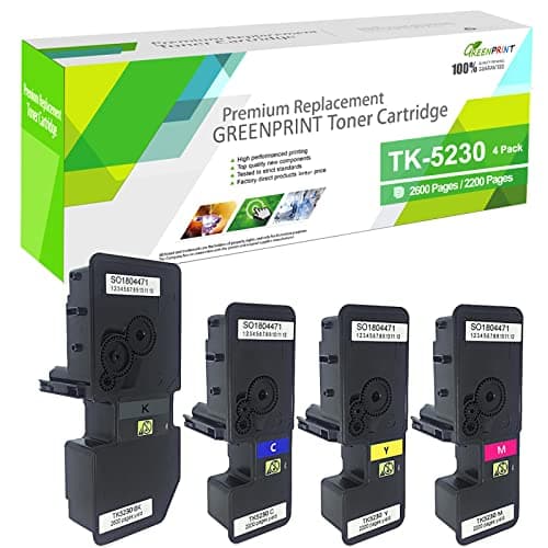 GREENPRINT 4 Couleurs TK5230 TK-5230 Cartouches de Toner Compatibles 2600 Pages pour Le Noir et 2200 Pages pour C M Y pour Imprimante Kyocera ECOSYS P5021cdn, P5021cdw, M5521cdn, M5521cdw