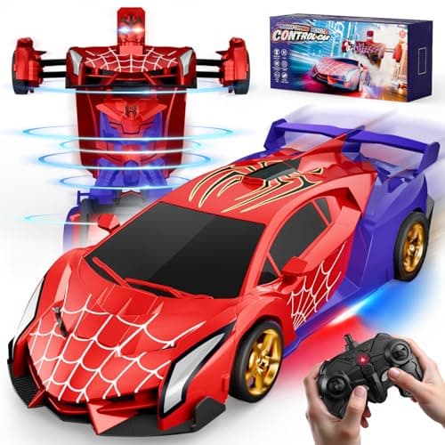 Voiture Télécommandée Transform Spider, Yeux Clignotants & Lumières Sous le Châssis, Voiture RC 2,4 GHz & Robot Rotation 360° Jouet Garçon 3 4 5 6 7 8 9 10 Ans Jeux Enfant 3-12 Ans Cadeau Anniversaire