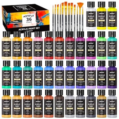 ARTFLY Peinture Acrylique Kit, 36 Couleurs × 60ml, avec 12 Pinceaux, Non Toxique, Riche Pigmentée, Peintures pour Débutant et Artiste pour Papier, Roche, Bois, céramique, Tissu