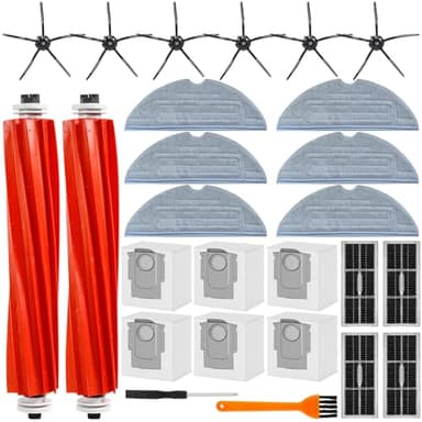 ROELLY Kit 26 Accessoires pour Roborock S7 MaxV Ultra & S7 Pro Ultra:2 Brosses Principales,6 Brosses Latérales,4 Filtres,6 Sacs Poussière,6 Serpillières,1 Tournevis et 1 Brosse Nettoyage