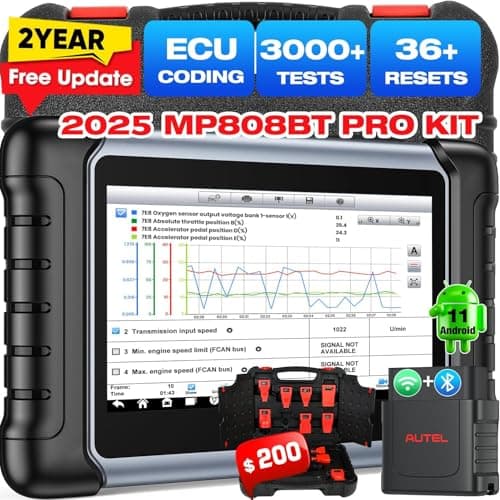 Autel MaxiPRO MP808BT Pro KIT Diagnostic Auto, 2 Ans de Mises à Jour [700 €], Ver du MP900BT, Adaptateurs de 200 $, 2025 Codage ECU équivalent à MS906BT/MK900-BT/MK900, 3K+ Tests, Services
