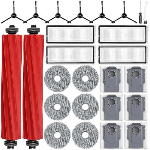 26 Accessoires pour Robots Aspirateurs Roborock Qrevo Pro/Qrevo S/Qrevo MaxV, 2 Brosses Principales 6 Sacs à Poussière 6 Chiffons 4 Filtres 6 Brosses Latérales 1 Brosse de Nettoyage 1 Tournevis