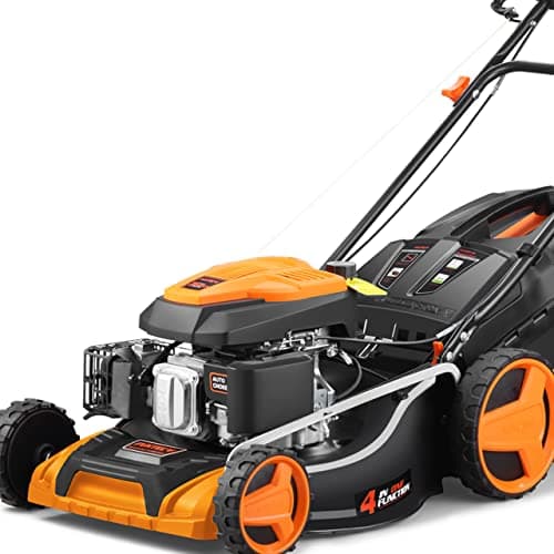 FUXTEC Tondeuse thermique autotractée à vitesse réglable FX-RM5196PRO, Largeur de coupe 51 cm et moteur autopropulsé 196cm3 GT variable, Bac de ramassage 60L