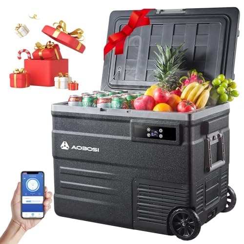 AAOBOSI 55L Glacière à Compresseur, Glaciere Électrique -20℃ à 20℃, Frigo Camion APP&Bouton Contrôle, 12/24V DC et 100-240V AC Glaciere Camping Pour Voiture, Camion, Bateau et Prise De Courant