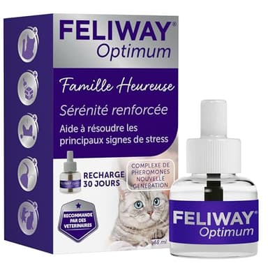 FELIWAY Optimum - Anti-Stress pour Chat - Complexe de phéromones apaisantes pour Une sérénité renforcée - 1 Recharge 30 Jours