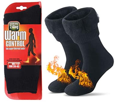 JARSEEN Hiver Thermiques Chaussettes Chaudes Laine Doublé Chaussettes Épaisse Neige Chaussettes Cadeau Femme Homme (Nouveau Noir, 36-42)