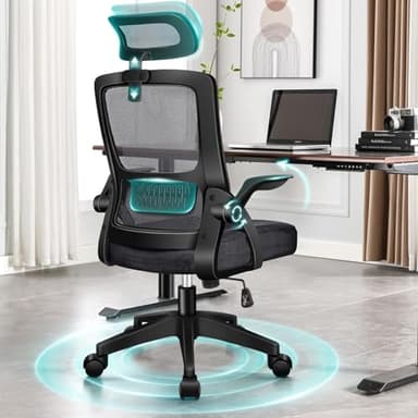 ALFORDSON Chaise de Bureau avec Support Lombaire pour Bureau à Domicile, Chaises D'ordinateur en Maille avec Appui-Tête, Accoudoir Rabattable, Chaise de Bureau Pivotante Inclinable, Noir