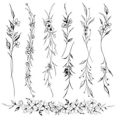 Leesgel Tatouage Ephemere Femme, 12 Feuilles Noir Imperméable Personnalité Faux Tatouage, Semi Permanent Tatouage temporaire Stickers avec Fleurs Vigne Feuillage Plante