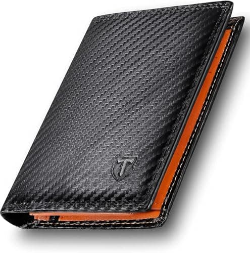 TEEHON Portefeuille Vertical pour Hommes en Cuir Carbone bloquant RFID avec 11 emplacements, 2 fenêtres d'identification, Porte-Monnaie, 2 Compartiments, à Trois Volets