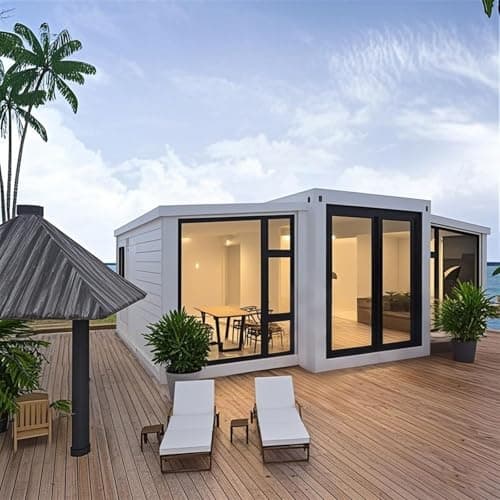 Petites maisons préfabriquées de luxe pour adultes, maison de conteneur extensible de 6,1 m et 12,2 m à vendre Cabine moderne préfabriquée pliable avec chambres, salle de bains, cuisine et design