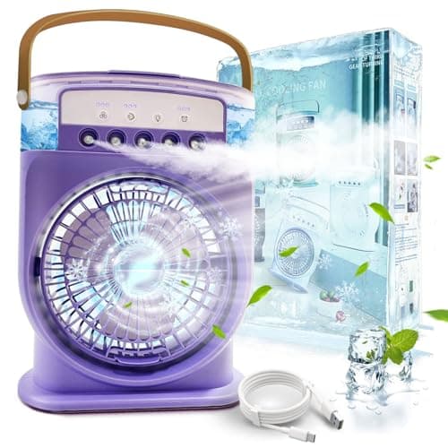 Climatiseur Portable Silencieux 4 en 1, Ventilateur Brumisateur Eau, Climatiseur Mobile sans Évacuation, Mini Climatiseur, Climatisation Rechargeable Clim Humidificateur Type-C avec Minuterie (Violet)