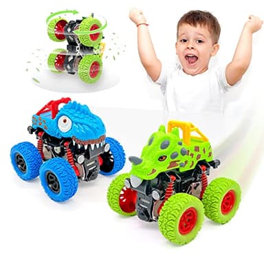 AESTEMON Voiture Jouet Enfant 2 Ans Garcon,Lot 2 Monster Truck Dinosaure Enfant 2 3 Ans Garcon,Voiture Cars Bebe Jeux Enfants Camion Enfant Jouet Garcon Cadeau Enfant 2 3 4 5 Ans Garçon Vert/Bleu