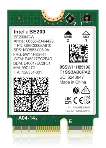 Carte sans fil WiFi 7 Intel BE200 NGW, Bluetooth 5.4, 5800Mbps M.2/NGFF Support Windows 10/11 (64bit), Linux, Ne supporte pas AMD. Idéal pour les routeurs WiFi7/WiFi6E/WiFi6/WiFi5 et les AP sans fil.
