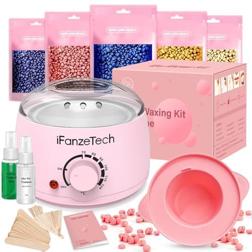 Chauffe Cire Epilation, Kit Epilation Cire: 5 * 100g Perle, 30 Spatules, Silicone Bol & Gants, Appareil Chauffe-cire Épilation Pour Corps/Visage/Sourcils/Jambes, Facile Nettoyer & Tous Types de Peau