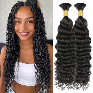 Tissage Bresilien Human Braiding Hair 18 18 Pouces Water wave Boho Braids Human Hair Bulk Hair Extensions No Weft Tissage Cheveux Humain Naturels Meches Bresiliennes Naturelles 100g 2Bundles/Pack