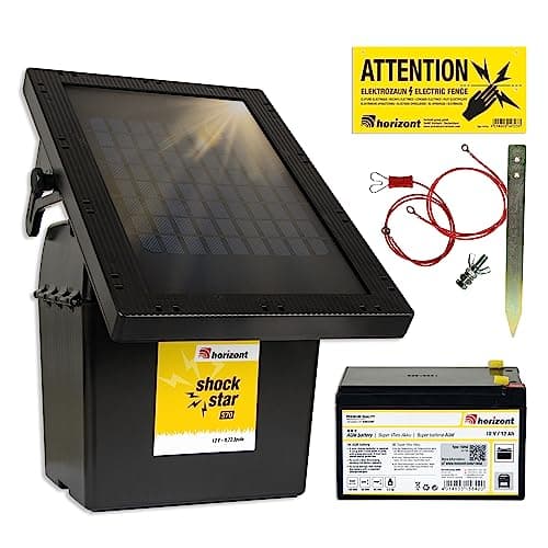 horizont électrificateur solaire 9 V / 12 V - shockstar S70 avec panneau solaire 10 W et batterie 12 Ah - pour une longueur de clôture jusqu'à 12 km
