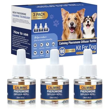 Pheromones Chien Anti Stress Calmant Apaisant Prise PhéRomones pour Apaiser Les Relaxantes Calmantes Agité Stressé RéDuit Le Anxieux Orage Feux d'artifice 3 * 48ml Diffuseur Recharges Insipide