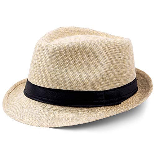 Coucoland Chapeau Panama 1920s pour homme-Chapeau Fédora Mafia Gangster Accessoires de Costume Gatsby Taille Unique Beige