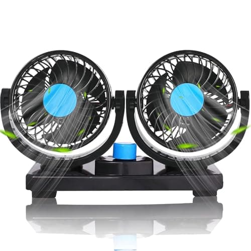 Ventilateurs de Voiture, Ventilateur à Tête Double 12V, 2 Vitesses, Rotatif à 360°, Ventilateur Électrique 4" Silencieux pour Camions, Bateaux, SUV, RV - Solution de Refroidissement Estivale