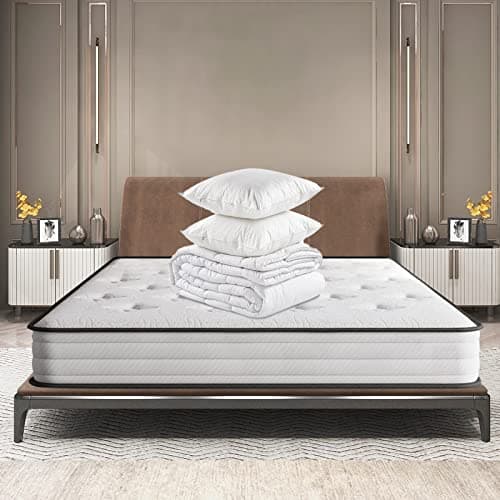 IZTOSS Luxe Matelas 140x190 avec Couette et 2Oreillers, Mousse A Mémoire - Multi-Densité - Ultra Doux et Confortable - Soutien Haute Resilience - Respirante - Ergonomique Hypoallergénique L-CD-7
