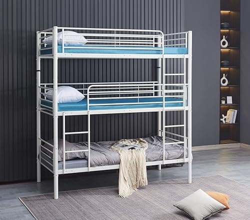 Lit superposé Triple Blanc Balto 3 Personnes avec 3 Matelas 90 x 190 x 15CM