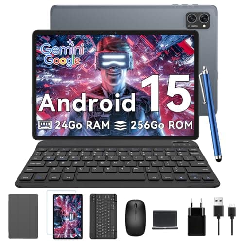 TABWEE T20 Android 15 Tablette avec Clavier - 24 Go+ 256 Go(2To TF), Octo-Core T606,10 Pouces, 5000 mAh, 8 MP+5 MP, Gemini AI, Widevine L1, 5G WIFI, GPS, Claviers, Souris, Stylet et Tablettes Tactiles
