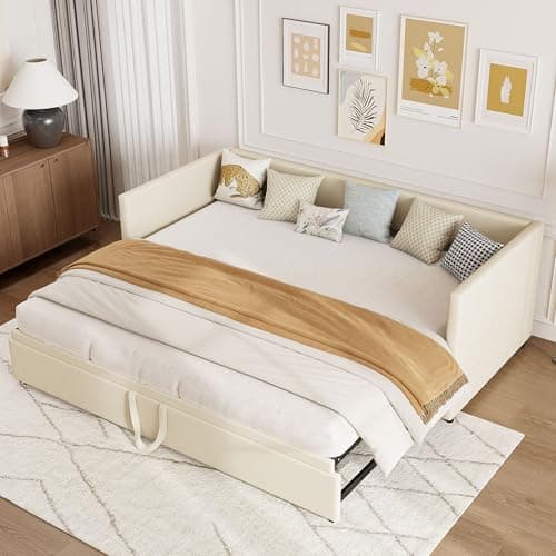 LIVLUX Canapé lit 2 Places, Canapé-lit Convertible 90/180 x 200 cm,avec sommier à Lattes, Tissu Velours,Canapé Convertible Extensible (Beige A)