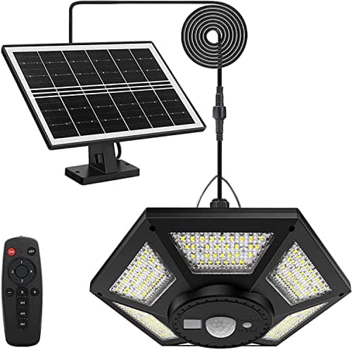 yowin 180 LED Lampe Solaire Intérieur Extérieur 1200LM Lampe Suspendue, 5 Modes Kit Eclairage avec Télécommande IP65 étanche pour Jardin Cabanon Tonelle Gazebo Maison Garage Terrasse - Blanc