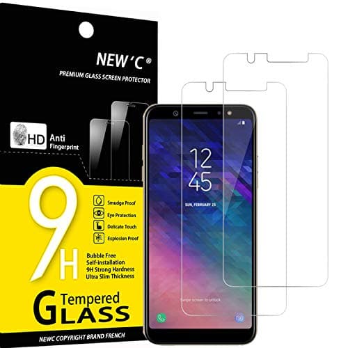 NEW'C Lot de 2, Verre Trempé pour Samsung Galaxy A6 Plus 2018 (6), Film Protection écran sans Bulles d'air Ultra Résistant (0,33mm HD Ultra Transparent) Dureté 9H Glass