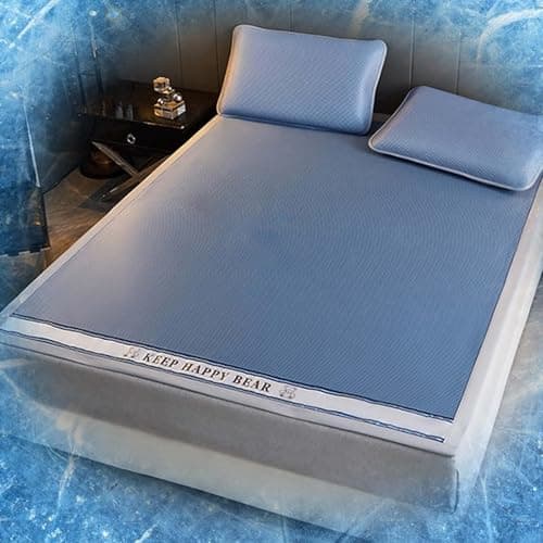 Matelas De Couchage D'été, Glacière en Soie, Pas de Pincement des Cheveux, Tapis De Climatisation Pliable, Tapis de refroidissement pour Scolaire à Domicile Avec Taie D'oreiller (90*200cm,Blue)