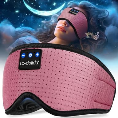 LC-dolida Casque de sommeil Bluetooth 100 % occultant avec casque Bluetooth, 15 heures de lecture, aide au sommeil avec sac de voyage et 2 bouchons d'oreilles pour voyage/sieste/yoga