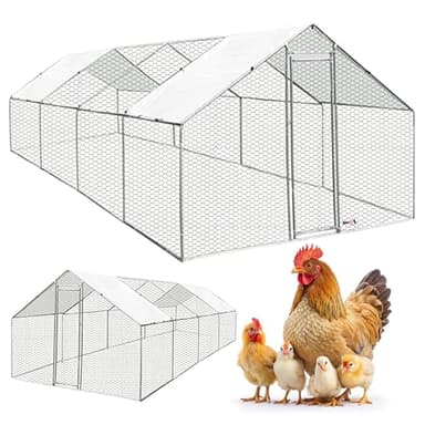 MaxxPet Enclos poulailler - Voliere Exterieur pour Poule - Enclos Poules 3x8x2cm – Poulallier en métal – Cage volaille avec Couverture imperméable et Anti-UV