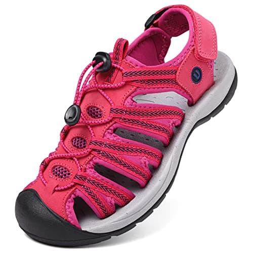 Unitysow Sandales de Randonnée Femme Été Nu-Pieds Sandales de Sport D'extérieur Bout Fermé Sandales de Marche Sandales de Trekking,Rouge Rosé,Taille 38
