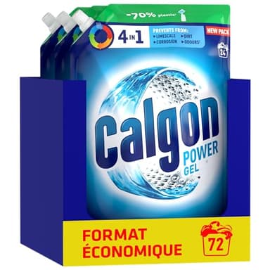 Calgon Gel Power 4en1 - Anticalcaire, anti-corrosion, protège contre les résidus et odeurs - 3x1,2L