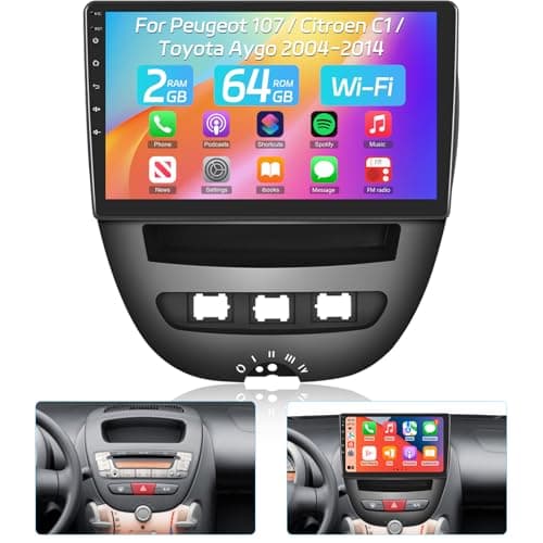 NHOPEEW Autoradio pour Peugeot 107 / Citroen C1 / Toyota Aygo 2004-2014 avec Carplay & Android Auto - Autoradio Android 13 de 10 Pouces avec GPS WiFi Contrôle au Volant Écran divisé + Caméra de recul