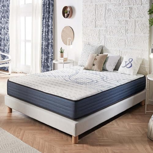 NATURALEX - Matelas PerfectSleep 140x190 cm - 24 cm - Hybride - Ressorts Ensachés - Soutien Mousse à mémoire + Blue Latex - Confort Mi-Ferme - Réversible - Couchage Indépendant - Fabriqué en Europe